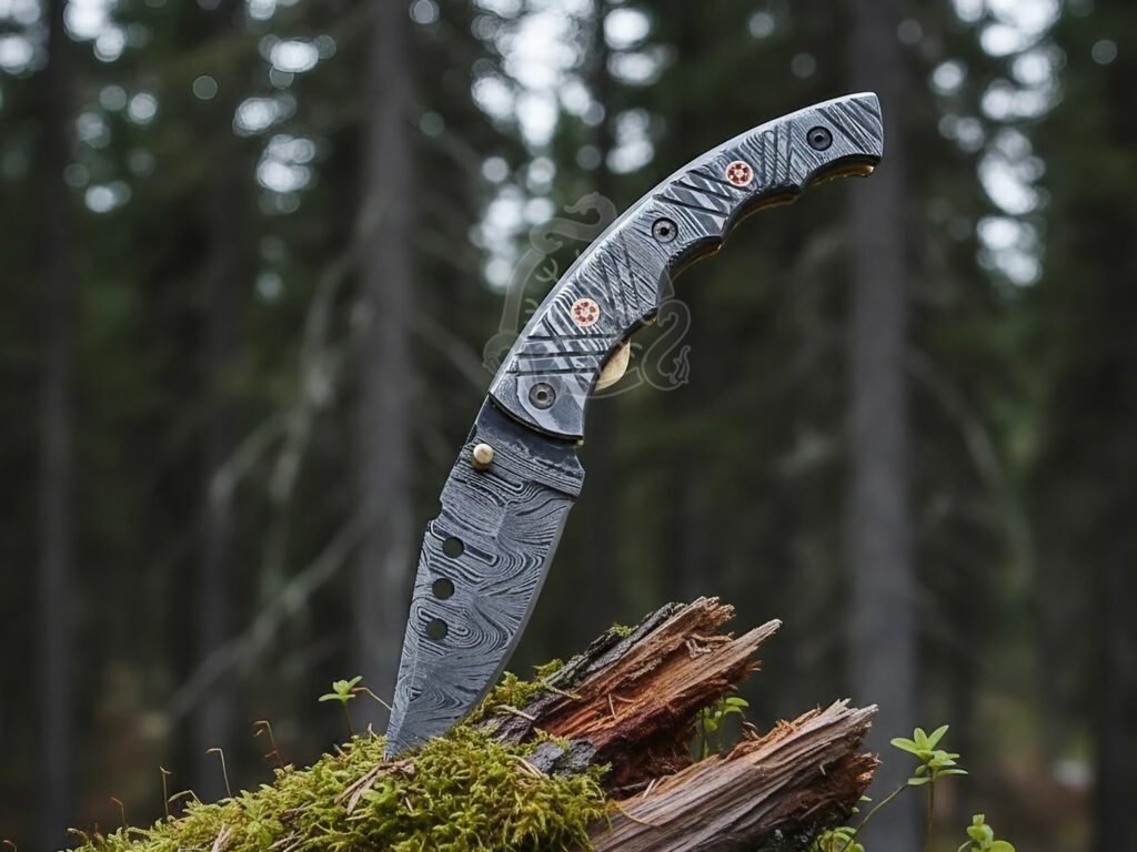 Damascus Folding Pocket Knife — Hand-Forged, Leather Sheath | Engraving Available (RK-1024)