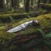 RK-1025 Handmade Damascus Steel Folding Knife with Leather Sheath – Ram Horn Handle - Image 3