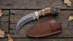 Ramclaw Hand Forged Damascus Karambit Knife with Ram Horn Handle & Leather Sheath | Tactical Gift | RK-1026