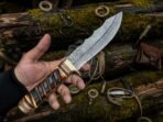 Damascus Bowie Knife — Hand-Forged, Bone Handle, Leather Sheath (RK-1037) - Image 2