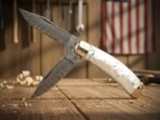 Damascus Folding Pocket Knife — Hand-Forged, Leather Sheath (RK-1064)