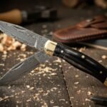 Damascus Folding Pocket Knife — Hand-Forged, Buffalo Horn Handle, Leather Sheath (RK-1065)