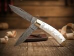 Damascus Folding Pocket Knife — Hand-Forged, Leather Sheath (RK-1064) - Image 2