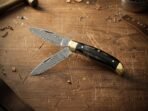 Damascus Folding Pocket Knife — Hand-Forged, Buffalo Horn Handle, Leather Sheath (RK-1065) - view 2