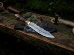 Damascus Bowie Knife — Hand-Forged, Bone Handle, Leather Sheath (RK-1037)
