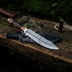 Damascus Bowie Knife — Hand-Forged, Bone Handle, Leather Sheath (RK-1037)