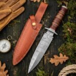 Damascus Dagger Knife — Hand-Forged, Bone Handle, Leather Sheath (RK-1051)
