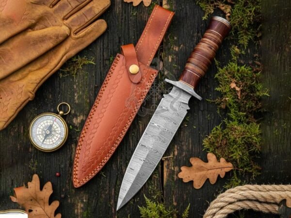 RK-1051 Handmade Damascus Steel Dagger Knife | Stunning Exotic Bone & Wood Handle | Hunting & Camping Knife