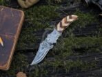 Damascus Folding Pocket Knife — Hand-Forged, 7.5″ Overall, Ram Horn Handle | Engraving Available - view 2
