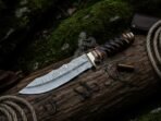 Damascus Bowie Knife — Hand-Forged, Bone Handle, Leather Sheath (RK-1037) - Image 3