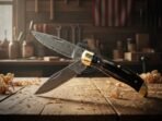 Damascus Folding Pocket Knife — Hand-Forged, Buffalo Horn Handle, Leather Sheath (RK-1065) - view 3