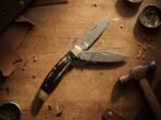 Damascus Folding Pocket Knife — Hand-Forged, Buffalo Horn Handle, Leather Sheath (RK-1065) - view 4