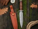 Damascus Dagger Knife — Hand-Forged, Bone Handle, Leather Sheath (RK-1051) - Image 2