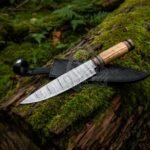 Damascus Chef Knife — Hand-Forged, Olive Wood Handle, Leather Sheath