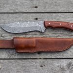 Rosetracker Hand Forged Damascus Tracker Knife with Rosewood Handle & Handmade Leather Sheath | Bushcraft Survival and Camping Gift | RK-1048