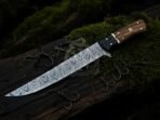 Damascus Fish Fillet Knife — Hand-Forged, Wood Handle, Leather Sheath (RK-1035)