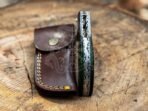 Damascus Folding Pocket Knife — Hand-Forged, Wood Handle, Leather Sheath (RK-1042) - Image 4