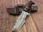 Damascus Tracker Knife, Hand-Forged, 10″ Overall, Rosewood Handle, Leather Sheath