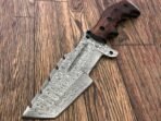 Damascus Tracker Knife, Hand-Forged, 10″ Overall, Rosewood Handle, Leather Sheath - view 4