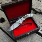 Damascus Folding Pocket Knife — Hand-Forged, Bone Handle | Engraving Available
