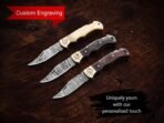 Damascus Folding Pocket Knife — Hand-Forged, Buffalo Horn Handle, Leather Sheath - view 3