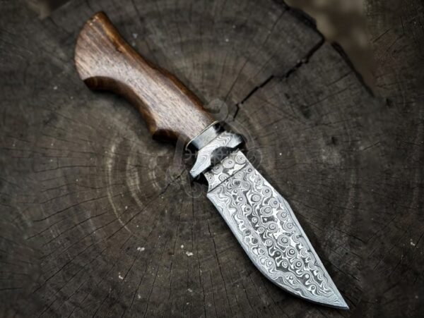 RK-1052 Custom Handmade Damascus Hunting Knife |Fixed Blade Knife with Rose Wood Handle | Leather Sheath – Personalized Gift for Him, Camping or Survival Christmas