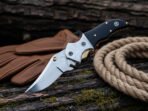 Stainless Steel Folding Pocket Knife, Hand-Forged, 7.5″ Overall, Resin Handle, Leather Sheath - view 2
