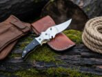 Stainless Steel Folding Pocket Knife, Hand-Forged, 7.5″ Overall, Resin Handle, Leather Sheath - view 3