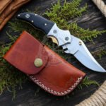 Mosaicfold Hand Forged Stainless Steel Folding Pocket Knife with Resin Handle and Black Mosaic Pins & Leather Sheath | Everyday Carry Gift | RK-1047
