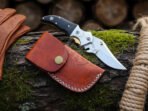 Stainless Steel Folding Pocket Knife, Hand-Forged, 7.5″ Overall, Resin Handle, Leather Sheath - view 5