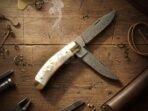 Damascus Folding Pocket Knife — Hand-Forged, Leather Sheath (RK-1064) - Image 3