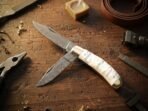 Damascus Folding Pocket Knife — Hand-Forged, Leather Sheath (RK-1064) - Image 4