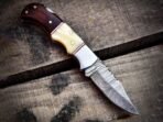 Damascus Folding Pocket Knife — Hand-Forged, Rosewood Handle, Leather Sheath (RK-1070) - Image 2
