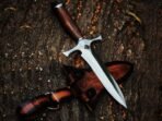 High-Carbon Dagger Knife, Hand-Forged, Rosewood Handle, Leather Sheath | Engraving Available