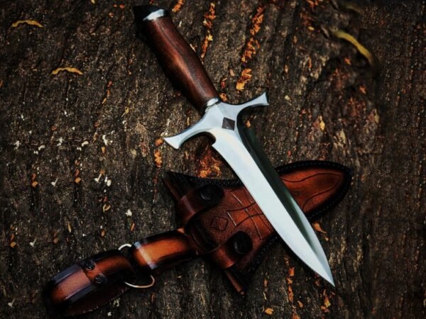 RK-1069 Handmade Carbon Steel Knife | Rose Wood Handle | Leather Sheath |  Personalized Gift for Him | Hunting & Camping