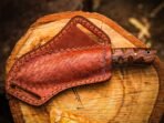 High-Carbon Skinner Knife — Hand-Forged, Olive Wood Handle, Leather Sheath | Engraving Available - Image 2