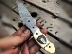 Damascus Folding Pocket Knife — Hand-Forged, Bone Handle, Leather Sheath (RK-1072) - view 3