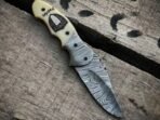 Damascus Folding Pocket Knife — Hand-Forged, Bone Handle, Leather Sheath (RK-1072) - view 4