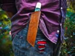 Damascus Tanto Knife — Hand-Forged, Resin Handle, Leather Sheath | Engraving Available - Image 3