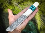 Damascus Tanto Knife — Hand-Forged, Resin Handle, Leather Sheath | Engraving Available - Image 4
