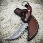 Damascus Karambit Knife — Hand-Forged, Rosewood Handle, Leather Sheath | Engraving Available (RK-1068)