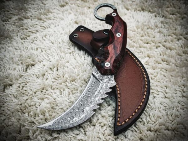 RK-1068 Handmade Damascus Steel Karambit Knife | Rosewood Handle | Personalized Gift for Him | Hunting & Camping