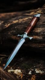 High-Carbon Dagger Knife, Hand-Forged, Rosewood Handle, Leather Sheath | Engraving Available - view 4