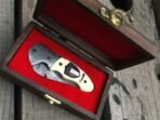 Damascus Folding Pocket Knife — Hand-Forged, Bone Handle, Leather Sheath (RK-1072) - view 2