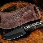 High-Carbon Skinner Knife — Hand-Forged, Wood Handle, Leather Sheath | Engraving Available