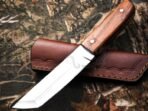 Stainless Steel Tanto Knife — Hand-Forged, Rosewood Handle, Leather Sheath