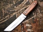 Stainless Steel Tanto Knife — Hand-Forged, Rosewood Handle, Leather Sheath - Image 2