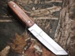Stainless Steel Tanto Knife — Hand-Forged, Rosewood Handle, Leather Sheath - Image 3