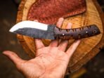 High-Carbon Skinner Knife — Hand-Forged, Olive Wood Handle, Leather Sheath | Engraving Available - Image 4