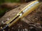 Damascus Folding Pocket Knife — Hand-Forged, Bone Handle, Leather Sheath (RK-1081) - Image 4